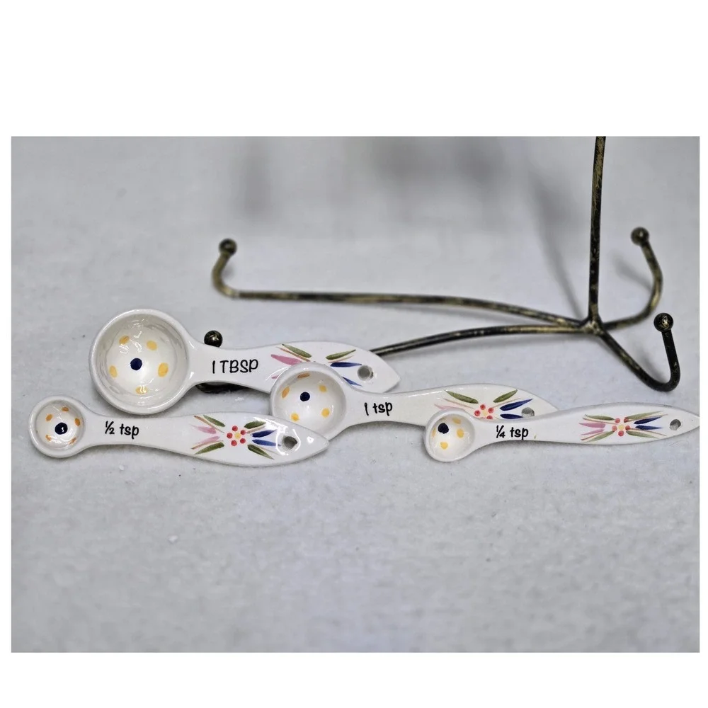 Ceramic Owl Measuring Spoons Set with Metal Branch Display Stand 5 Piece Set